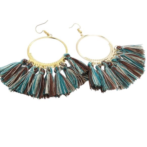 Francesca's Boho Teal Blue Boho Tassel Earrings - Picture 1 of 5